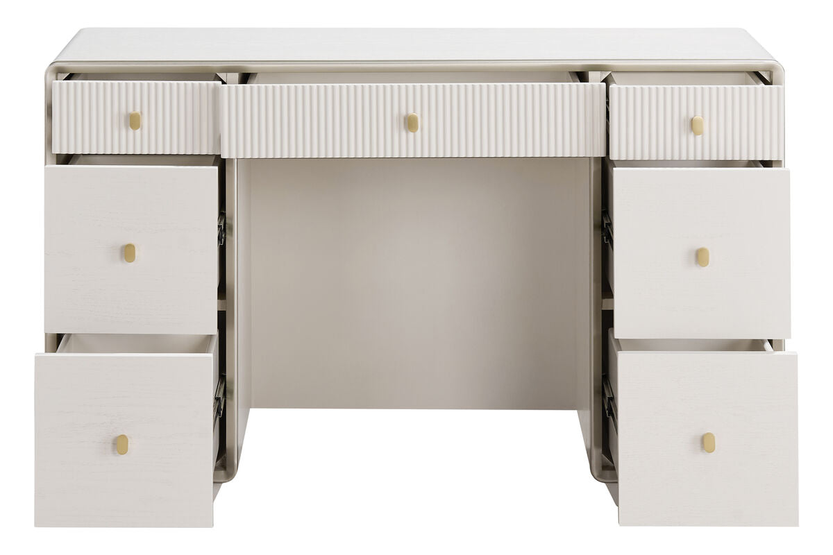 Ivory Wood Veneer Finish Seven Drawer Dressing Table | Dorsino