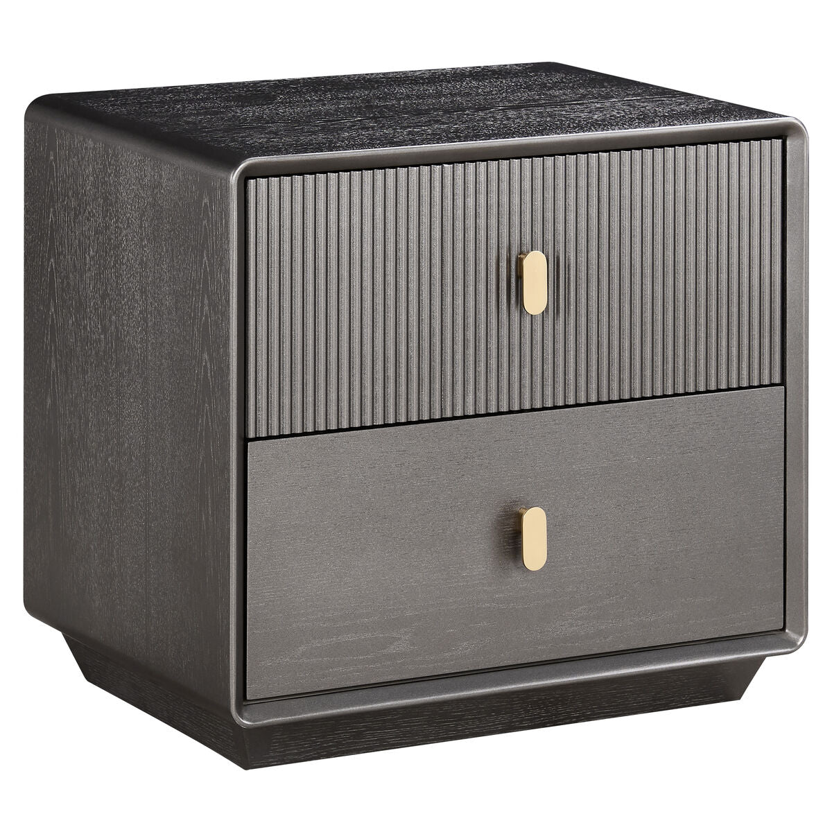 Brown Wood Veneer Finish Two Drawer Bedside Table | Dorsino