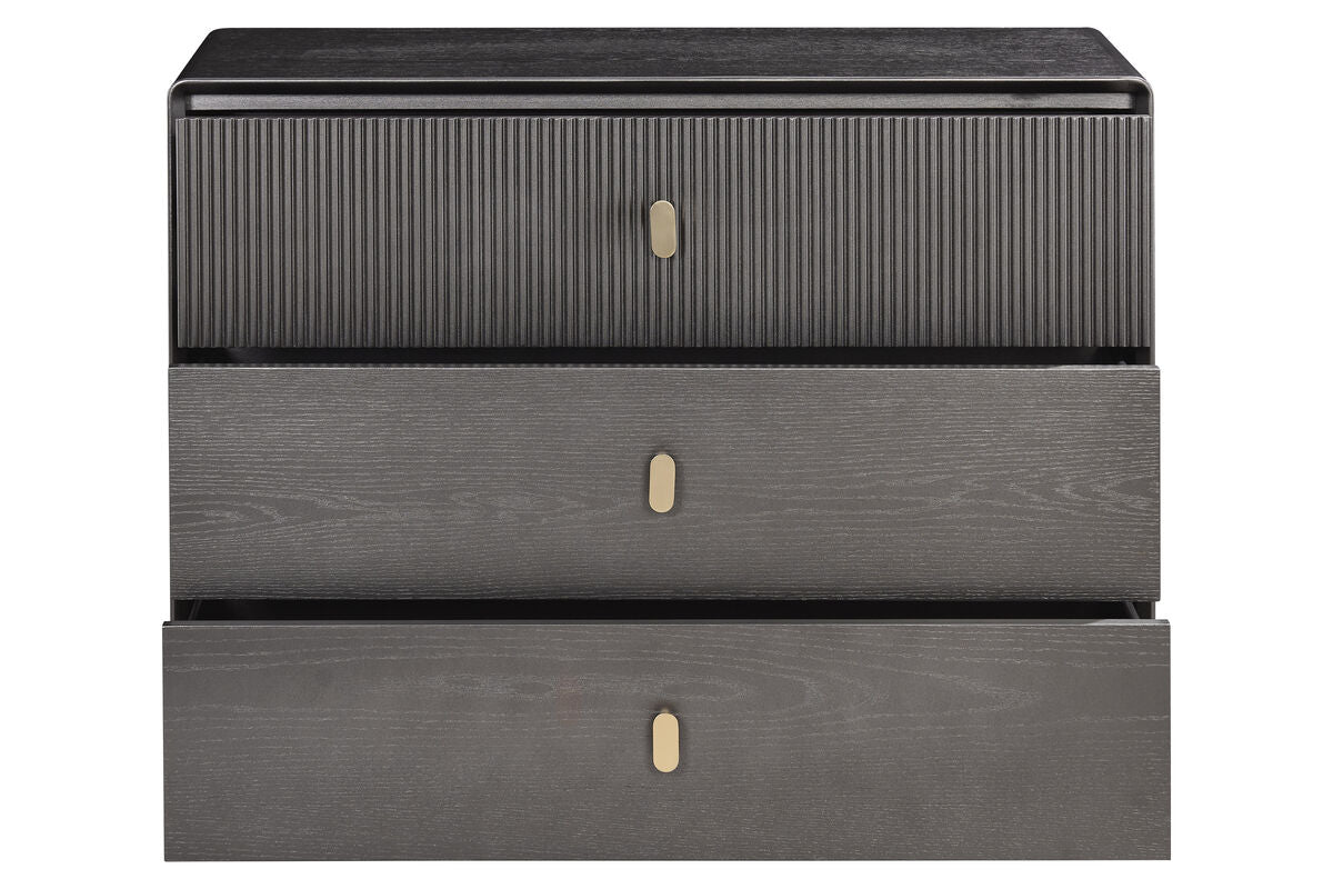Brown Wood Veneer Finish Three Drawer Chest | Dorsino