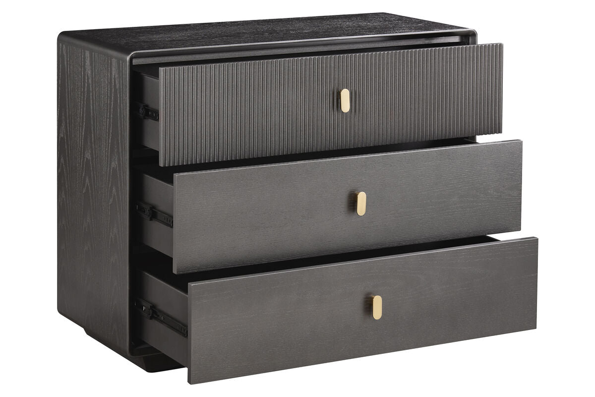 Brown Wood Veneer Finish Three Drawer Chest | Dorsino