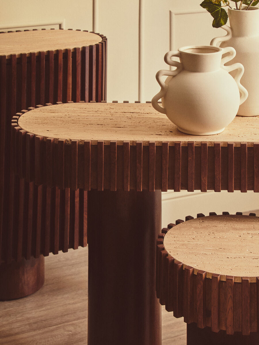 Babel Travertine and Mango Wood Console Table