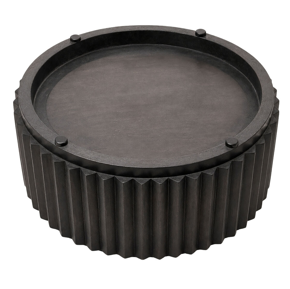 Round Black Finish Mango Wood Ridge Carve Detail Coffee Table | Barto