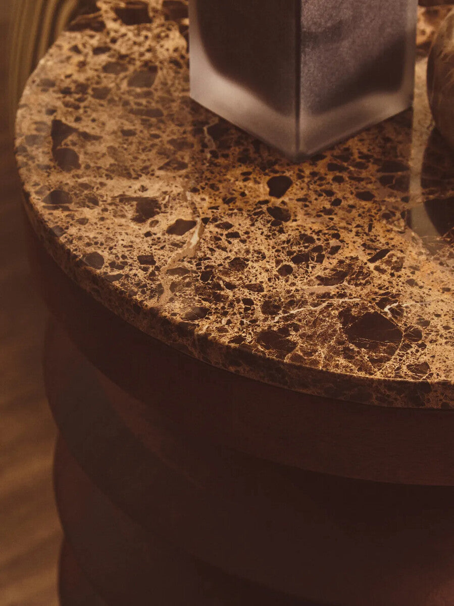 Barola Brown Marble and Mango Wood Round Side Table