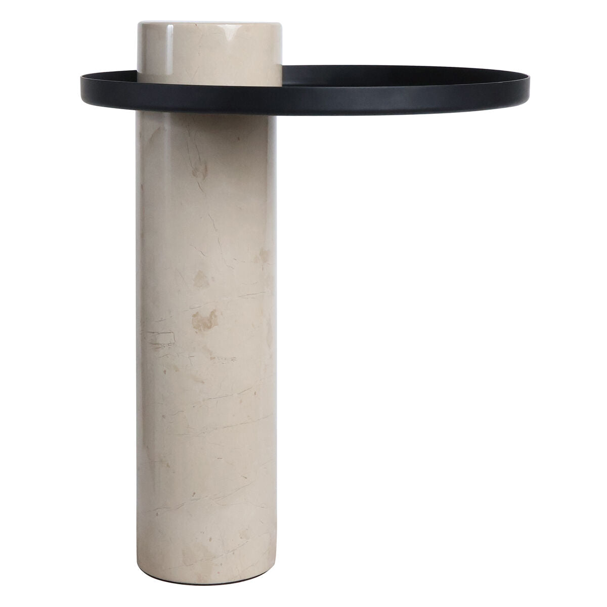 Metal Top Cream Marble Column Side Table | Mahon