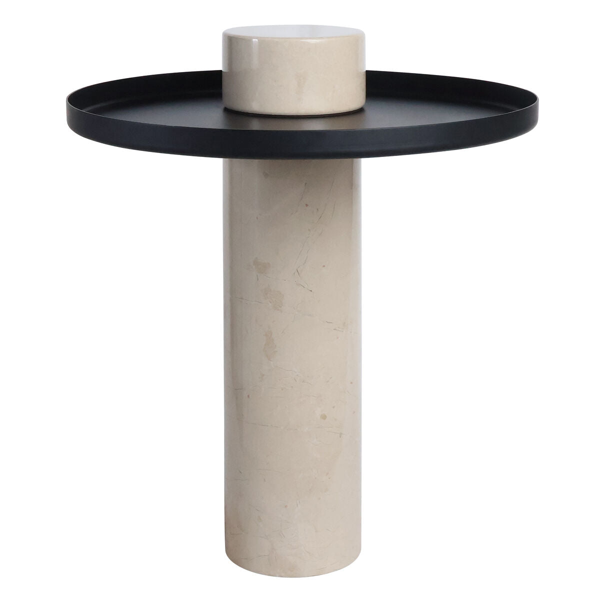 Metal Top Cream Marble Column Side Table | Mahon