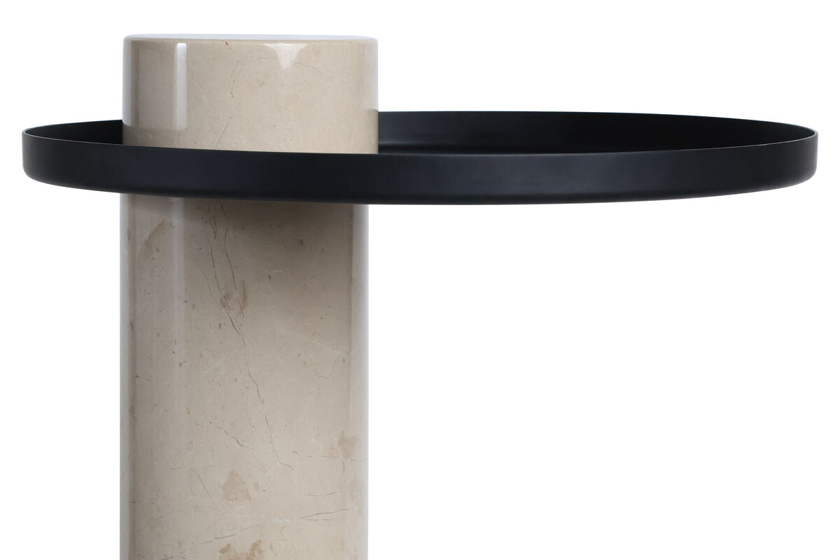 Metal Top Cream Marble Column Side Table | Mahon