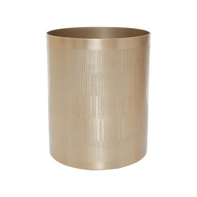 Gold metallic wastebasket on a white background