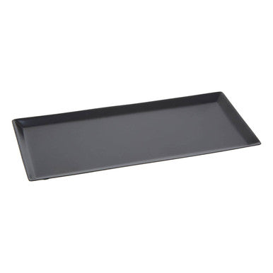 Rectangular black tray on a white background