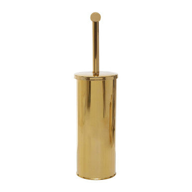 Gold toilet brush with holder on a white background