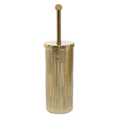 Gold toilet brush with cylindrical handle on a white background