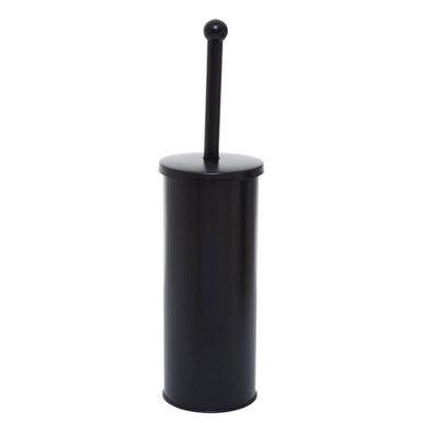 Black toilet brush with holder on a white background