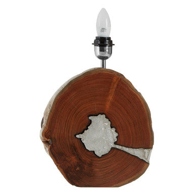 Wooden lamp with a light bulb on a white background