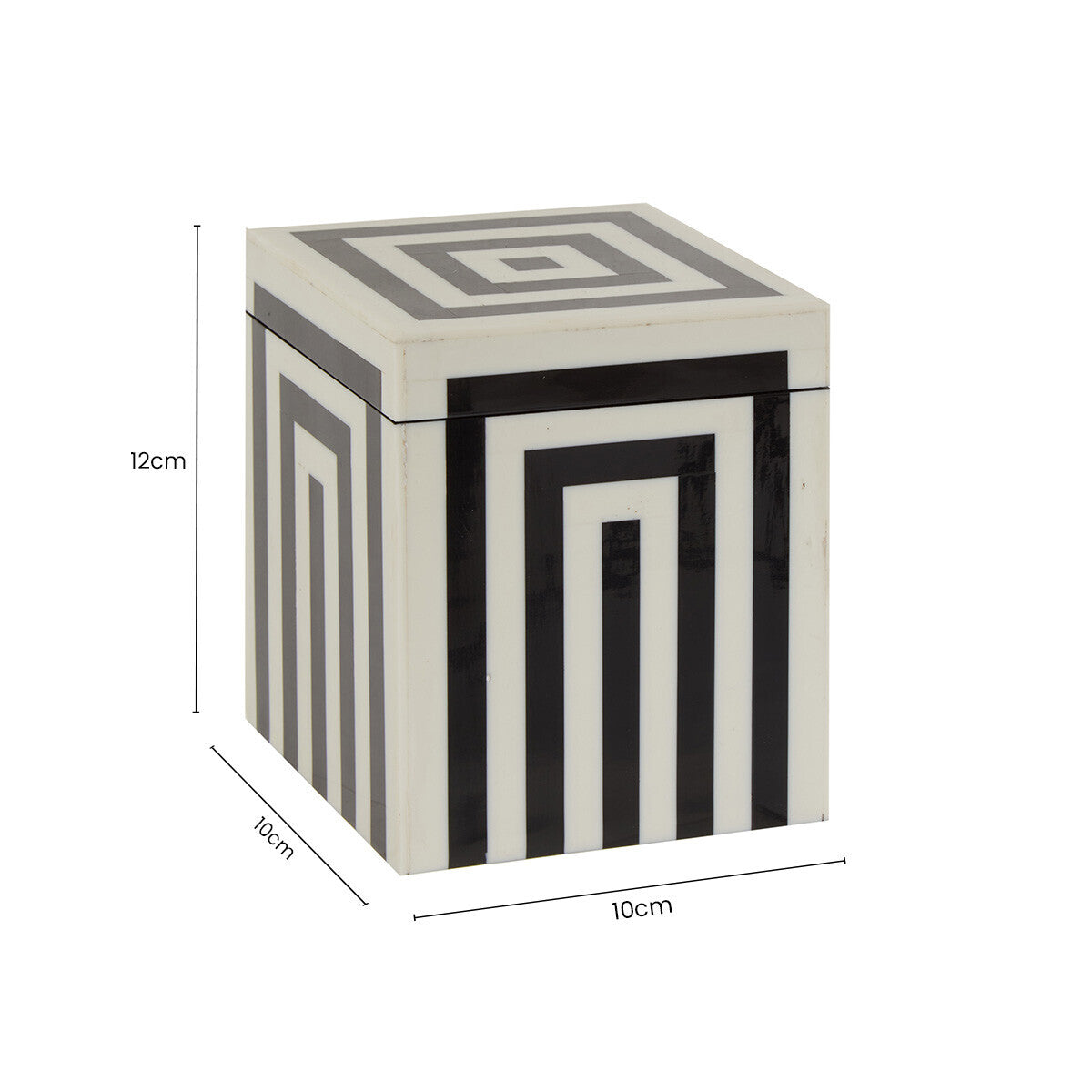 Donato Small Square Black and White Stripe Trinket Box