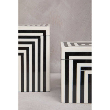 Donato Medium Square Black and White Stripe Trinket Box