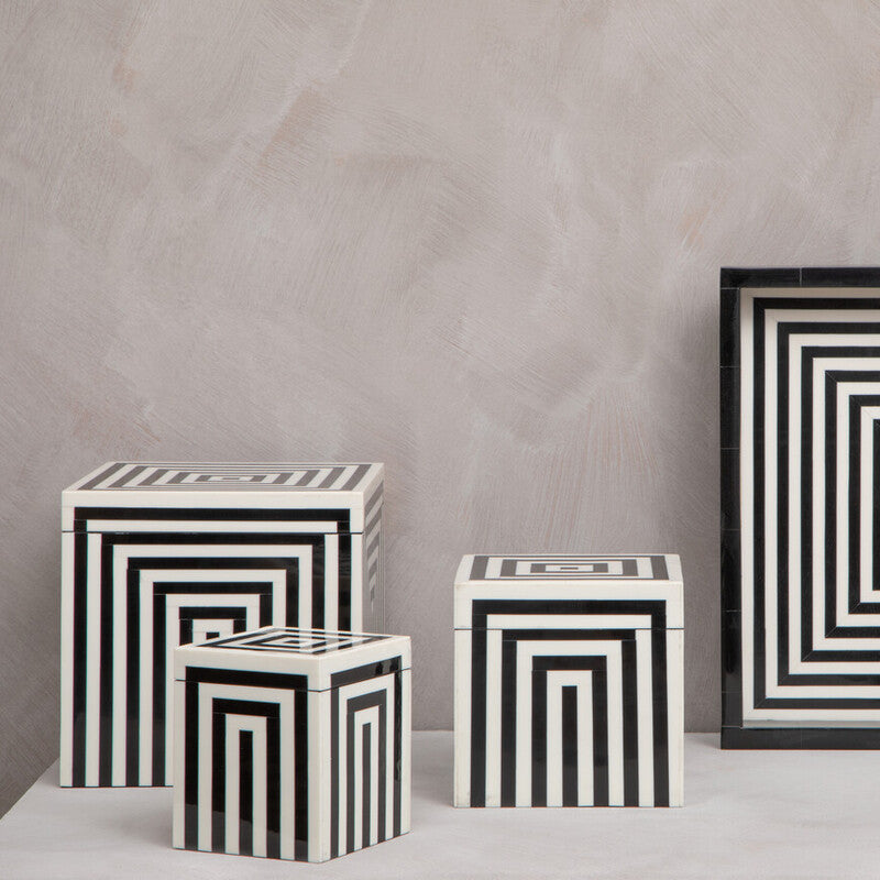 Donato Large Square Black and White Stripe Trinket Box - Image 2