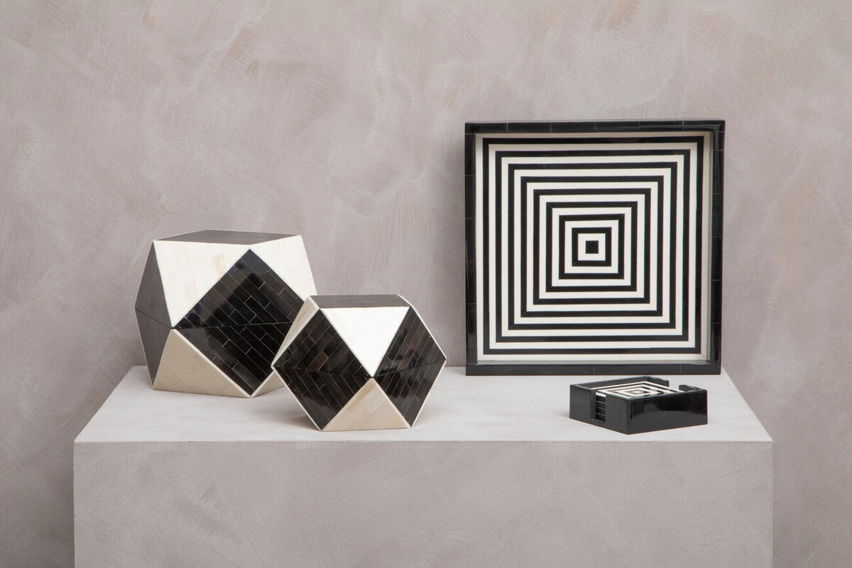 Donato Black And White Finish Square Tray