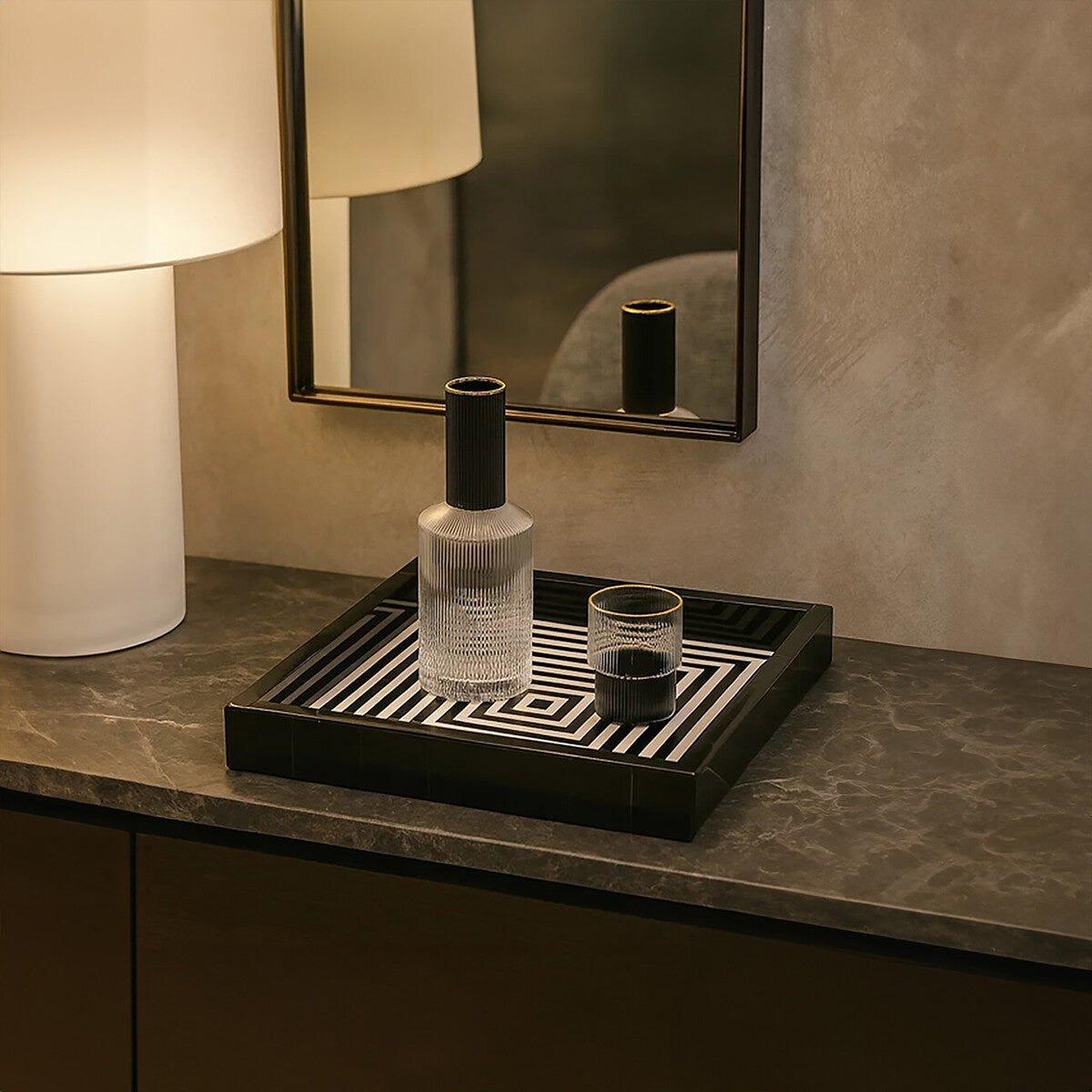 Donato Black And White Finish Square Tray - Image 2