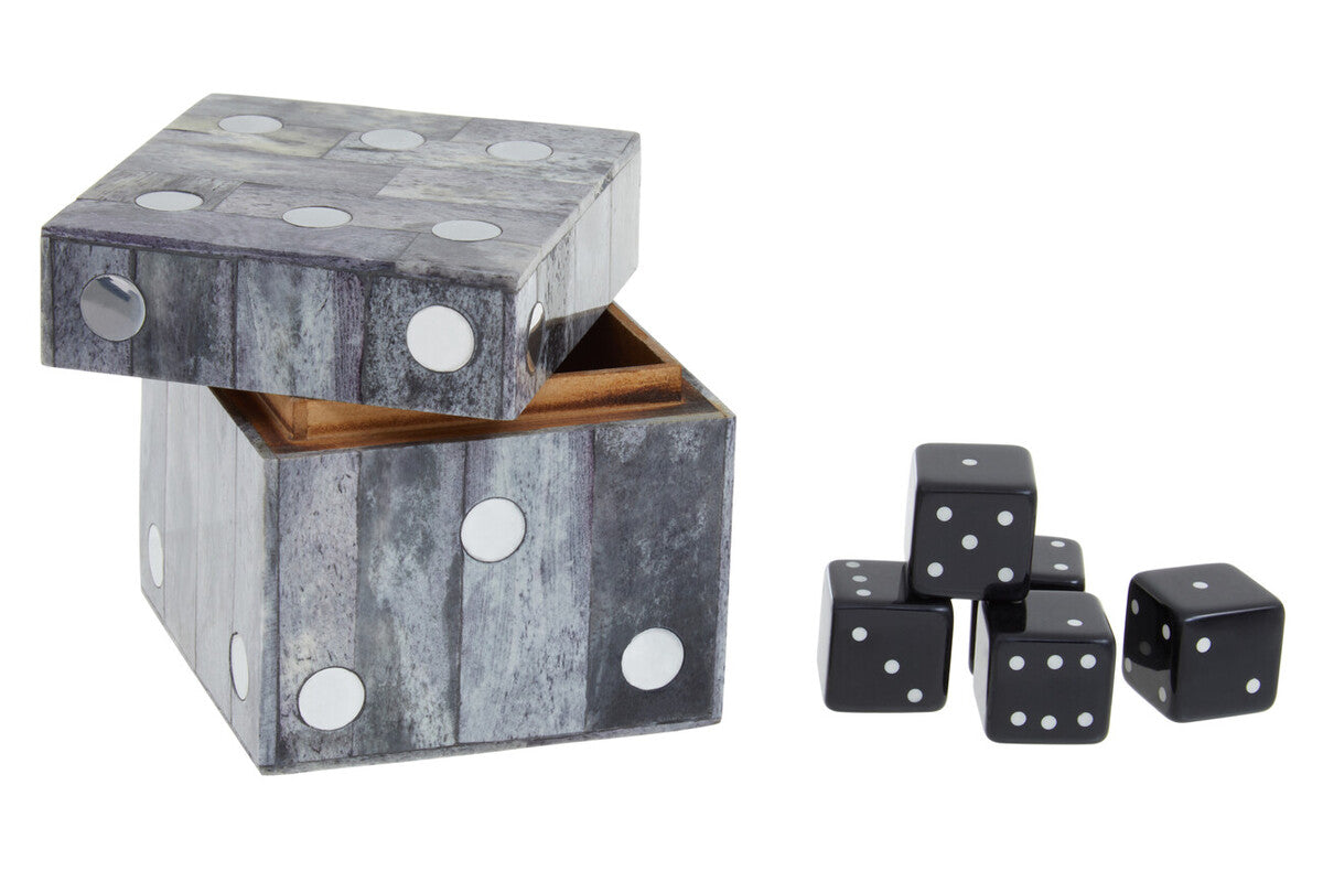 Churchill Games Grey Bone Dice Box with 5 Black Dice