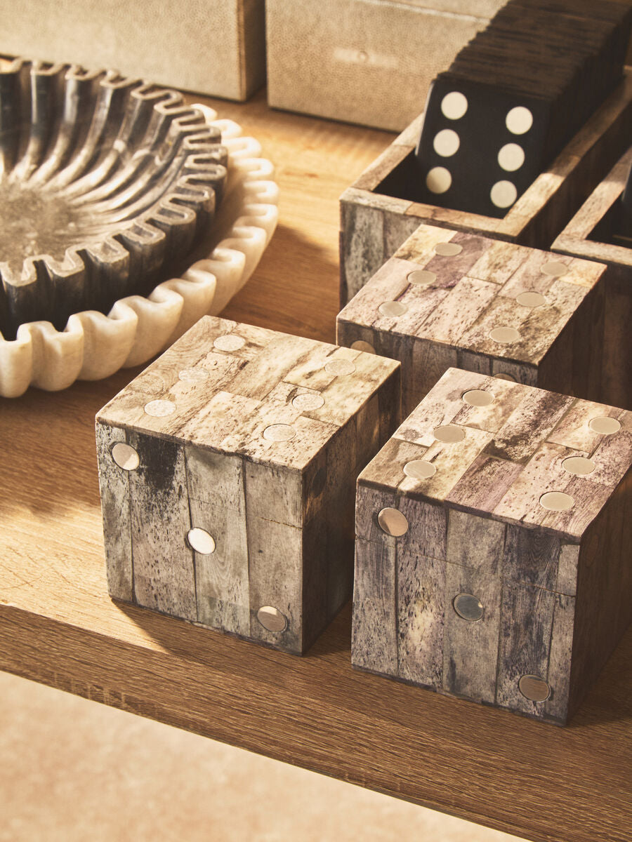 Grey Bone Dice Box with 5 Black Dice | Churchill Games