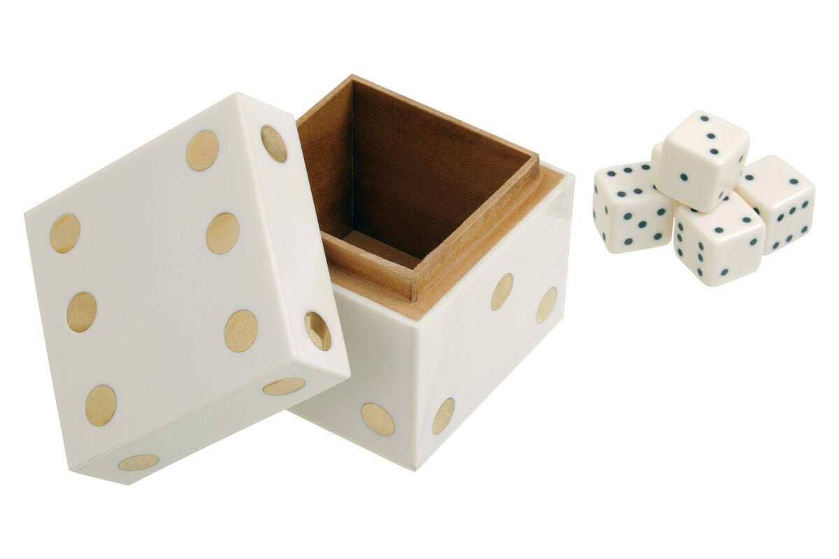 Churchill Games White and Gold Dice Box with Five White Dice
