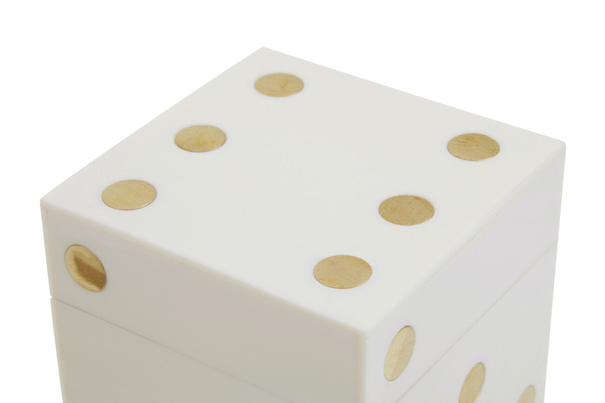 Churchill Games White and Gold Dice Box with Five White Dice