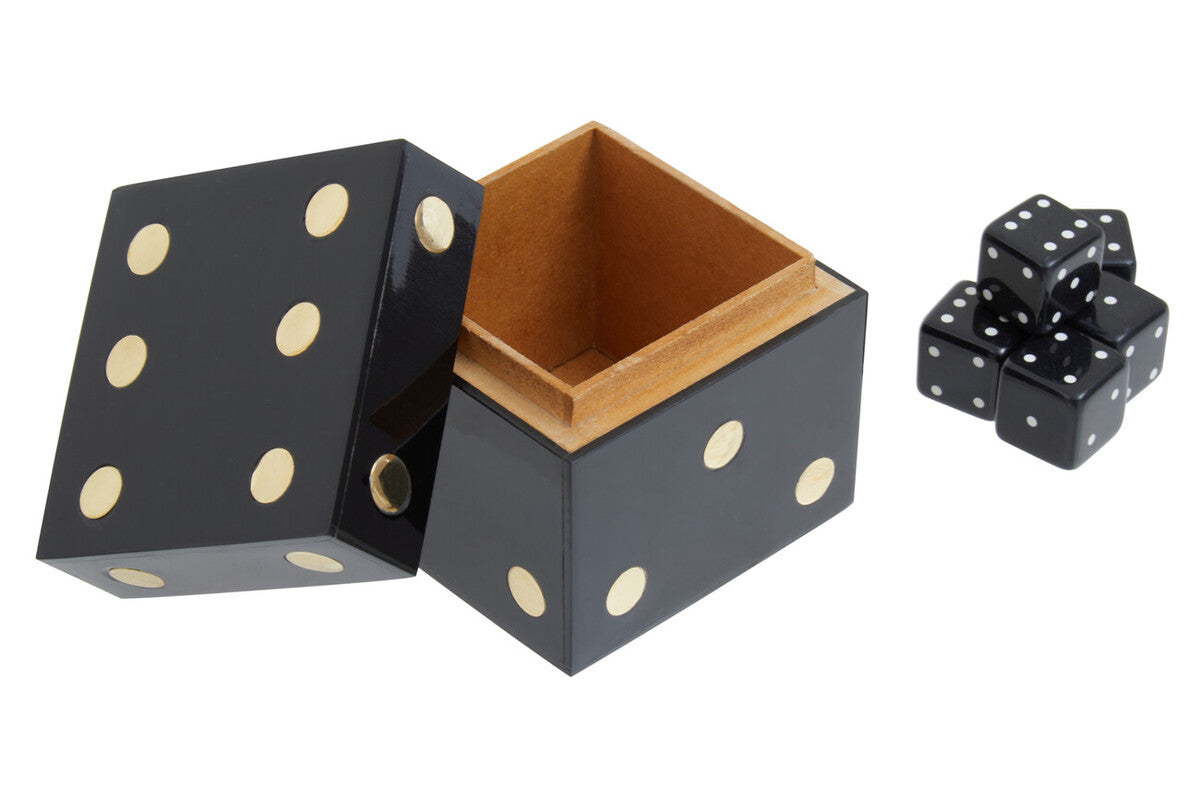 Churchill Games Black and Gold Dice Box with 5 Black Dice