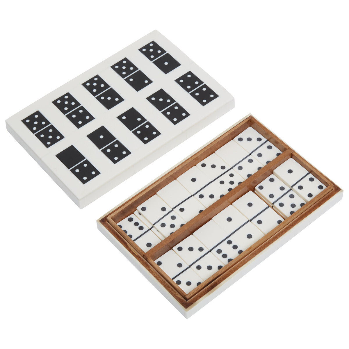 Set of dominoes with white and brown cases on a white background