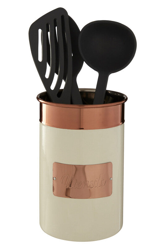 Prescott Cream And Copper Stainless Steel Utensil Holder