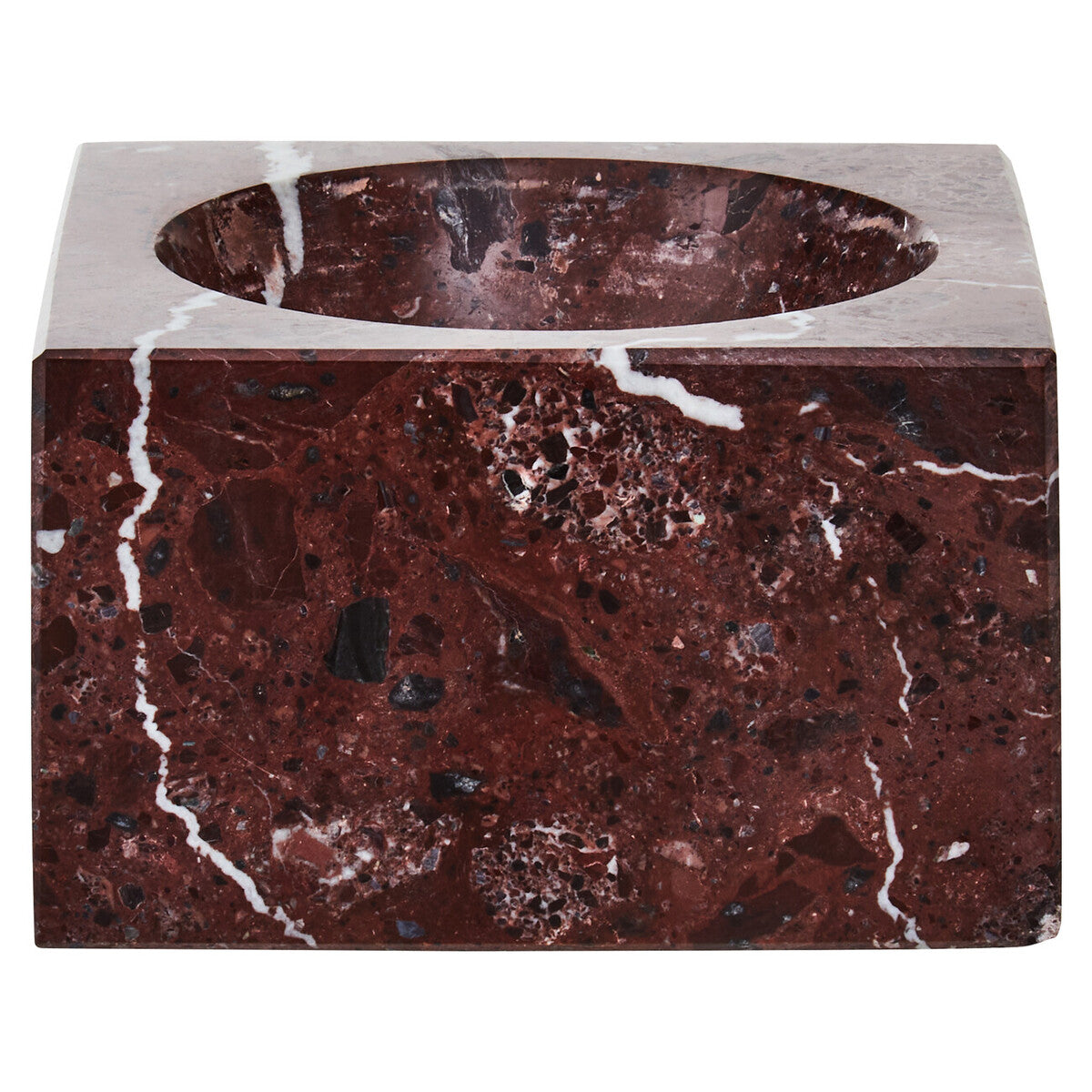 Marble-patterned square container on a white background