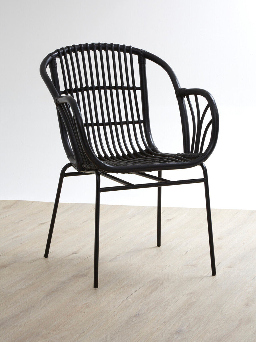 Black Natural Rattan Chair with Raised Sides | Lagom