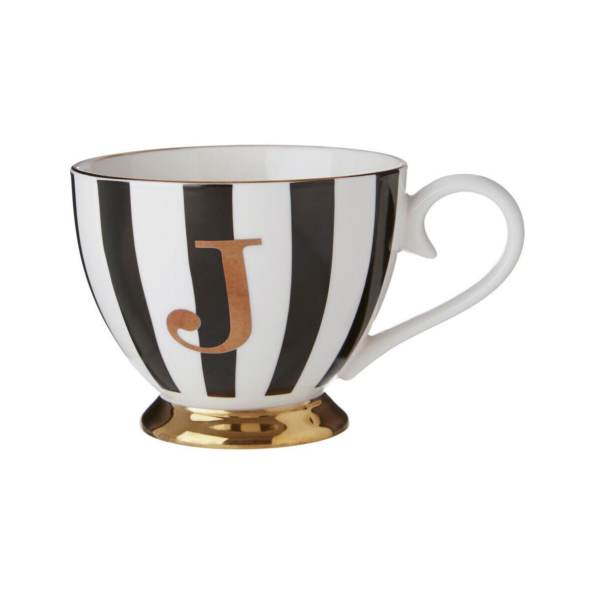Duchess Black and White Monogram Mug, J