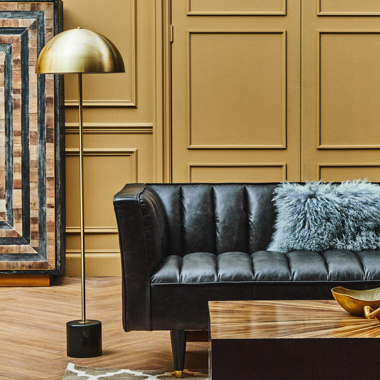 Murdoch Brushed Brass Floor Lamp with Black Marble Base - Image 2
