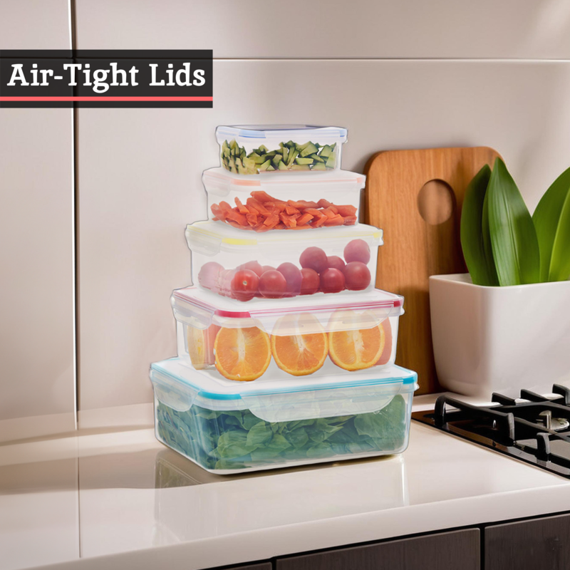 Herrela 5Pc Rectangular Food Containers With Airtight Lids