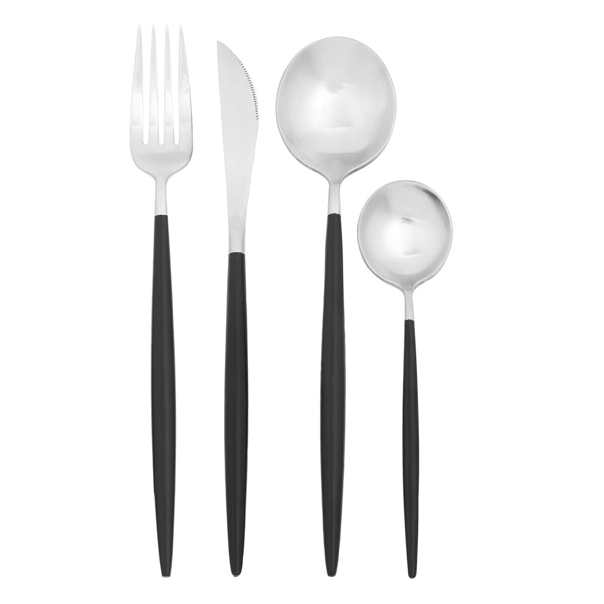 Avie 16 Piece Matte Silver and Black Cutlery Set