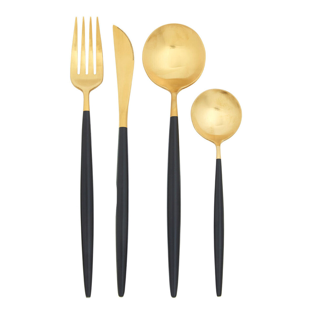 Avie 16 Piece Black and Matte Gold and Black Cutlery Set