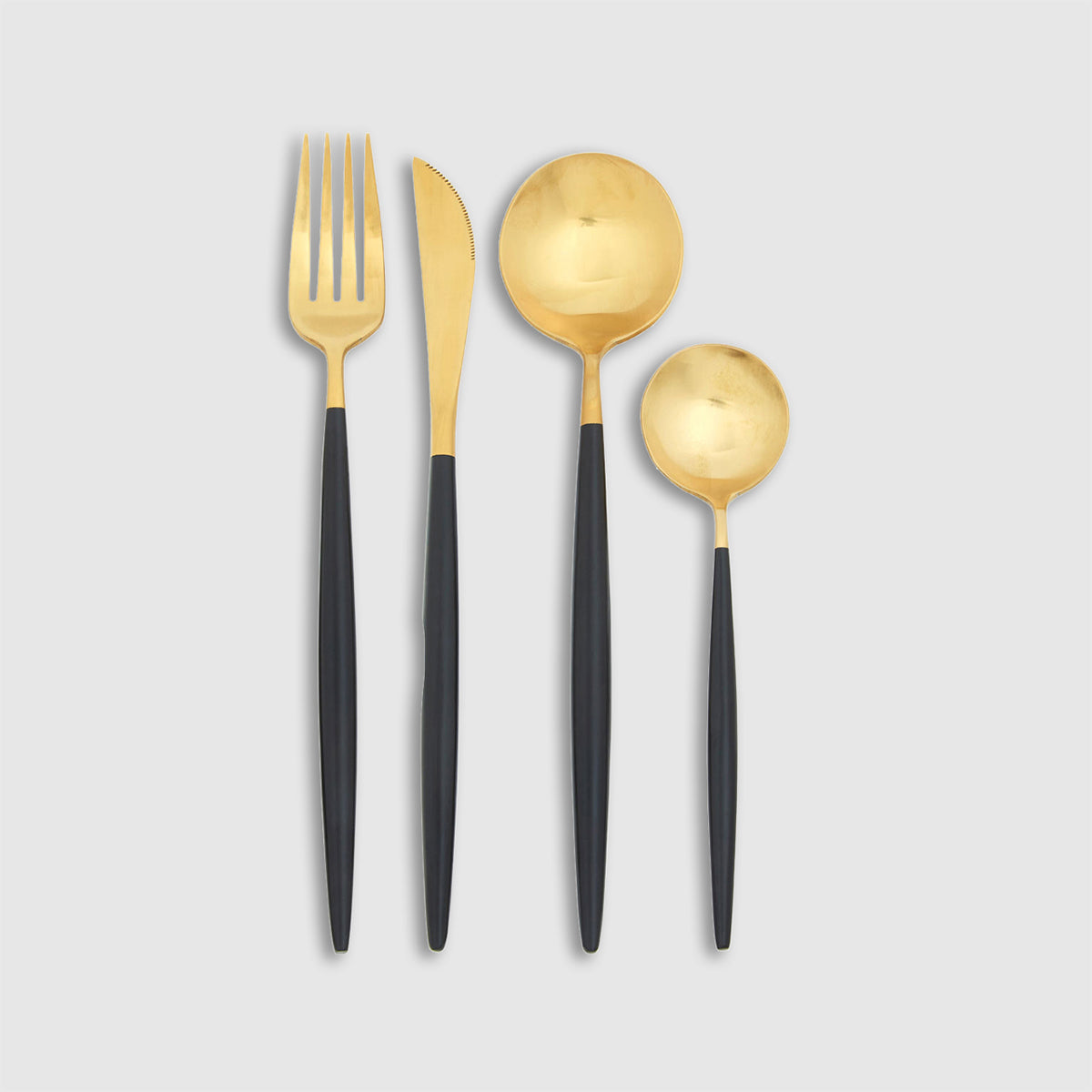 Avie 16 Piece Black and Matte Gold and Black Cutlery Set