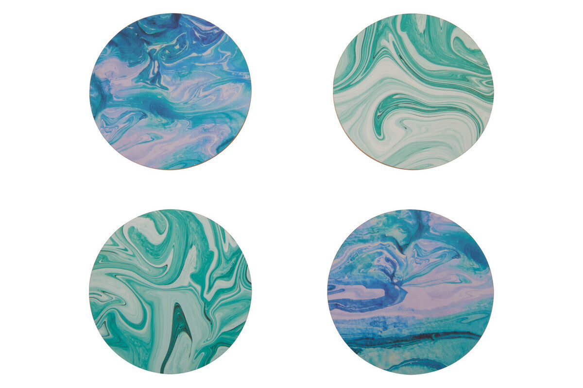 Mimo Set Of 4 Marble Wave Print Cork Coasters - Image 1