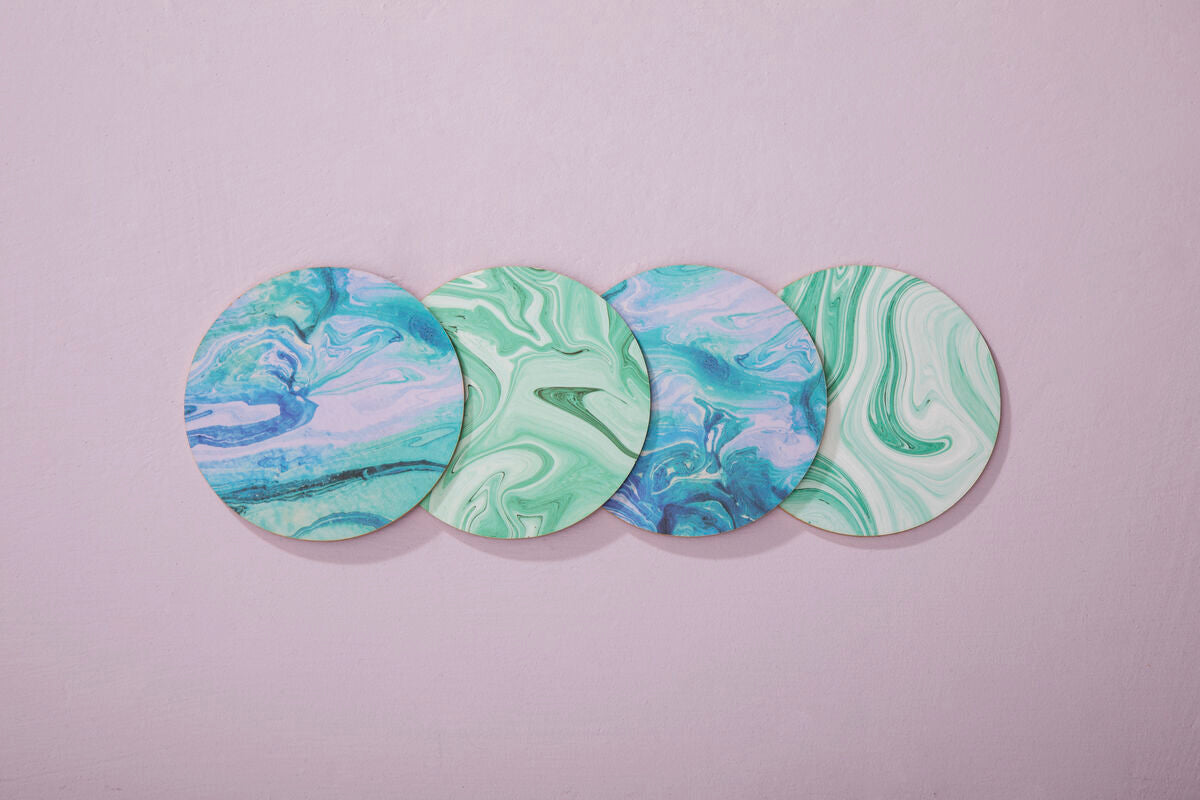 Mimo Set Of 4 Marble Wave Print Cork Coasters