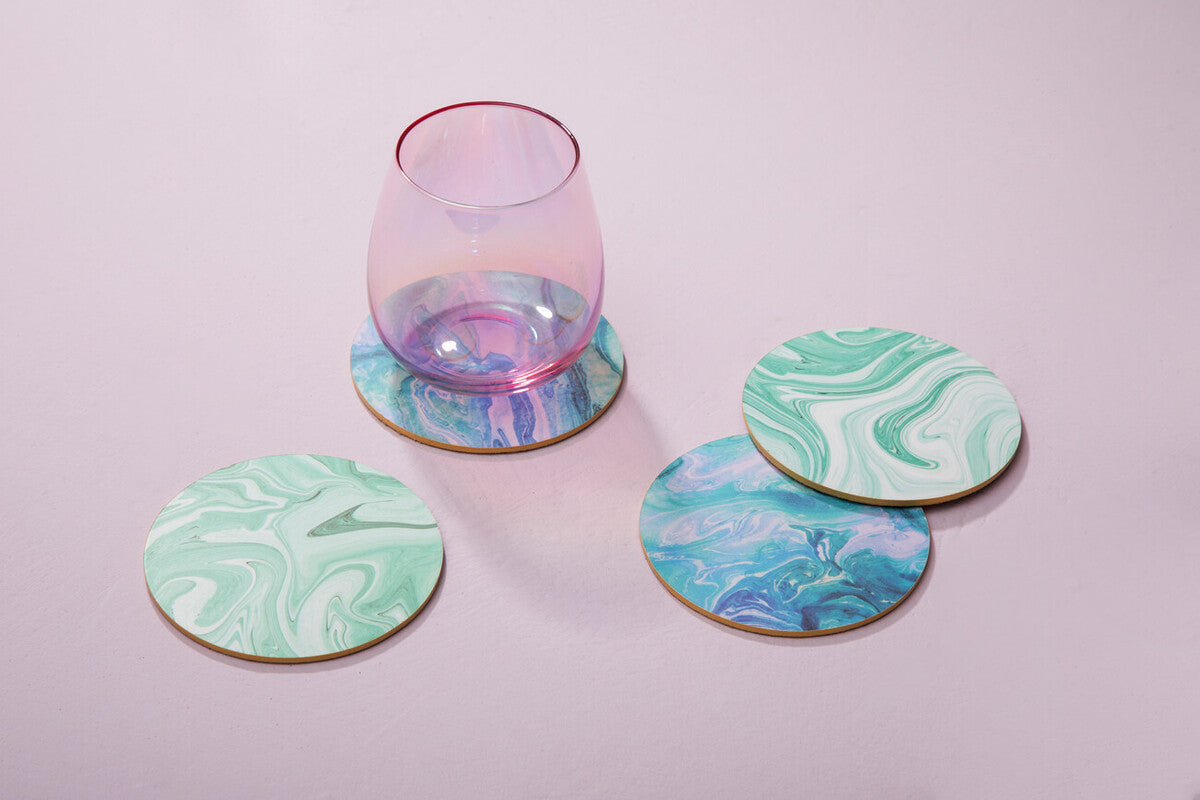 Mimo Set Of 4 Marble Wave Print Cork Coasters - Image 6