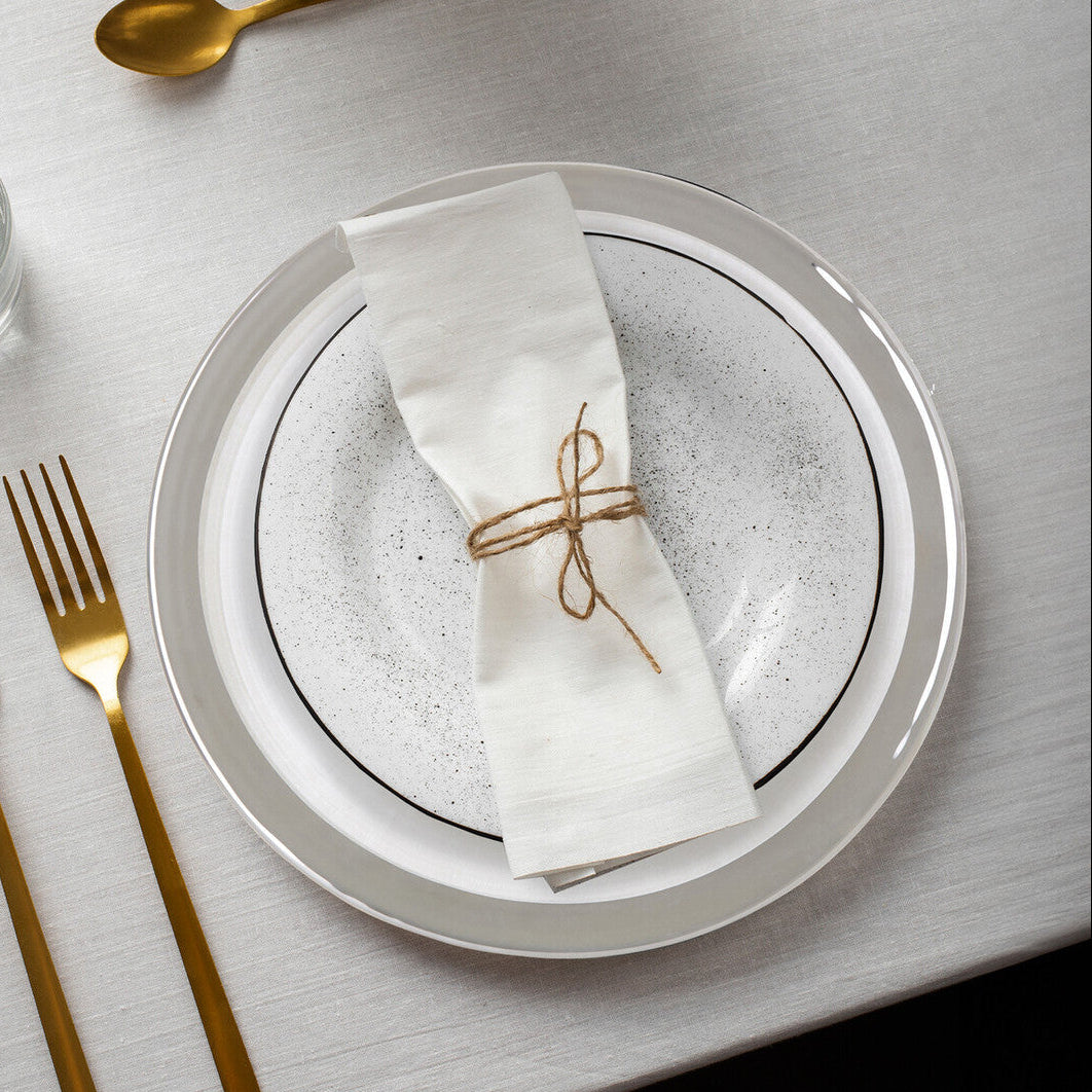 Ida Set of Four 33cm Dia Embossed Charger Plates with Silver Rim - Image 4