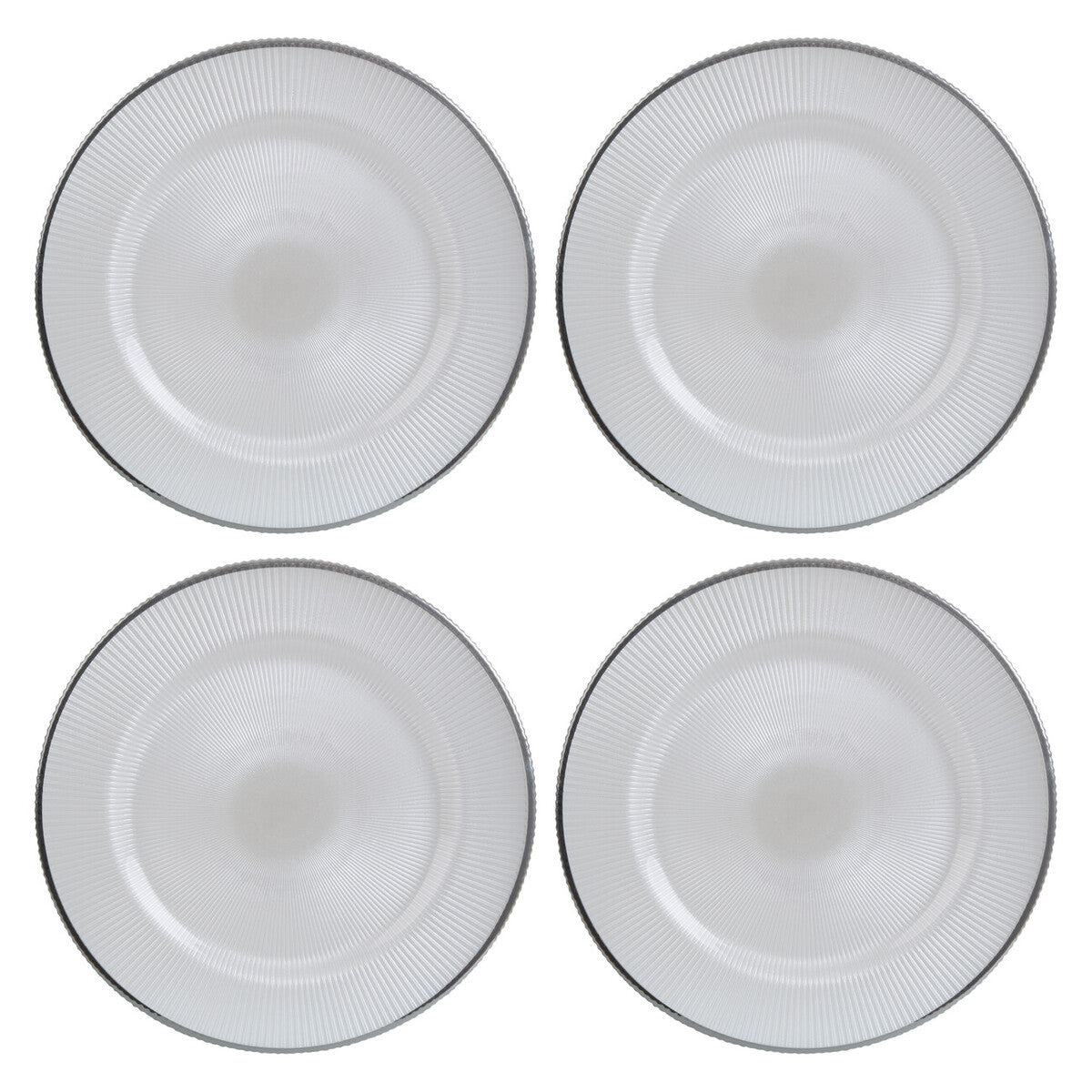 Set of Four Ida 33cm Dia Embossed White Glass Charger Plates - Image 1