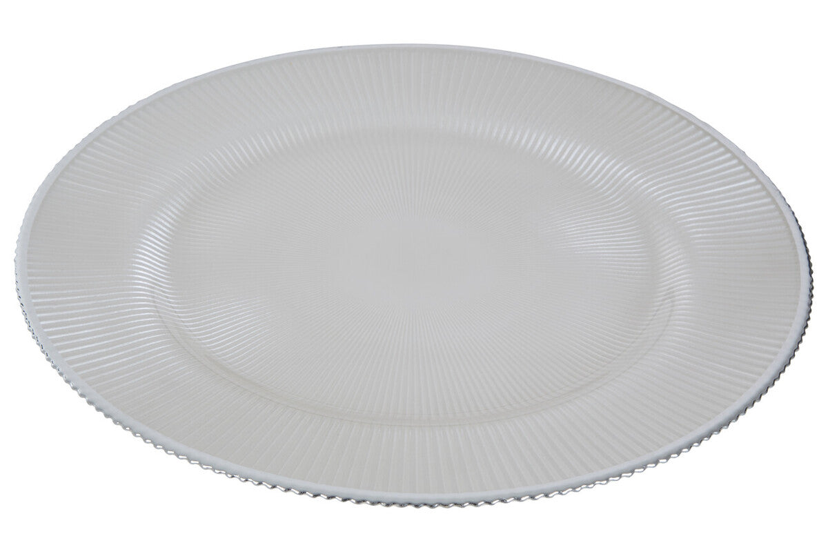 Set of Four Ida 33cm Dia Embossed White Glass Charger Plates