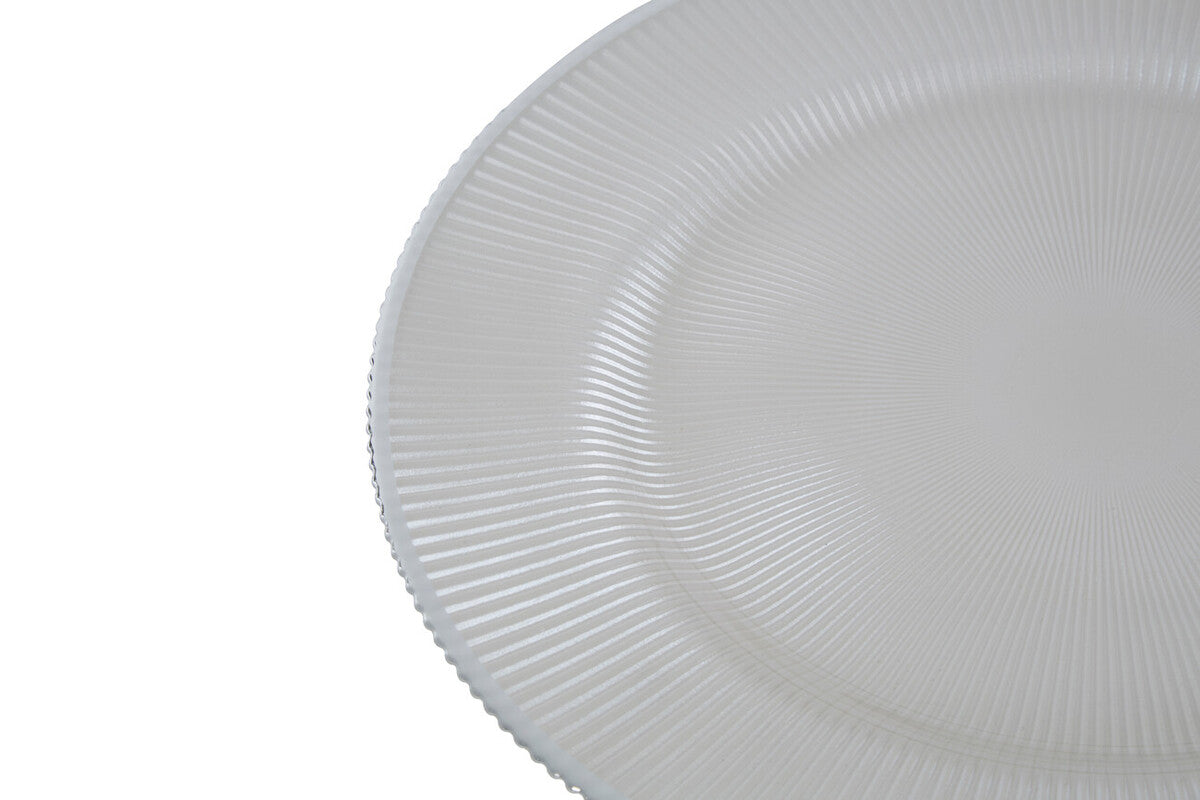 Set of Four Ida 33cm Dia Embossed White Glass Charger Plates