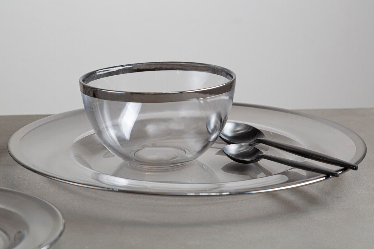 Ida Set of Four 33cm Dia Plain Charger Plates with Silver Rims