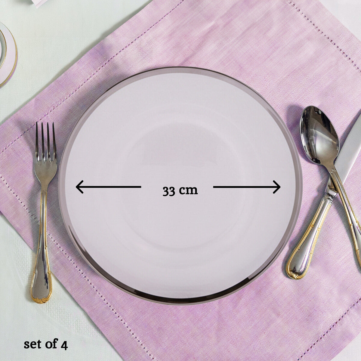 Ida Set of Four 33cm Dia Plain Charger Plates with Silver Rims