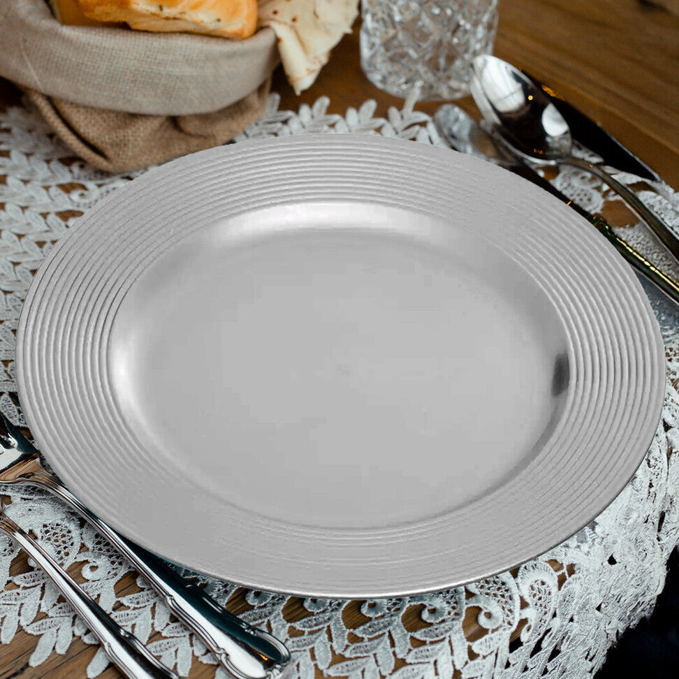 Dia Silver Charger Plate With Ribbed Rim - image 2