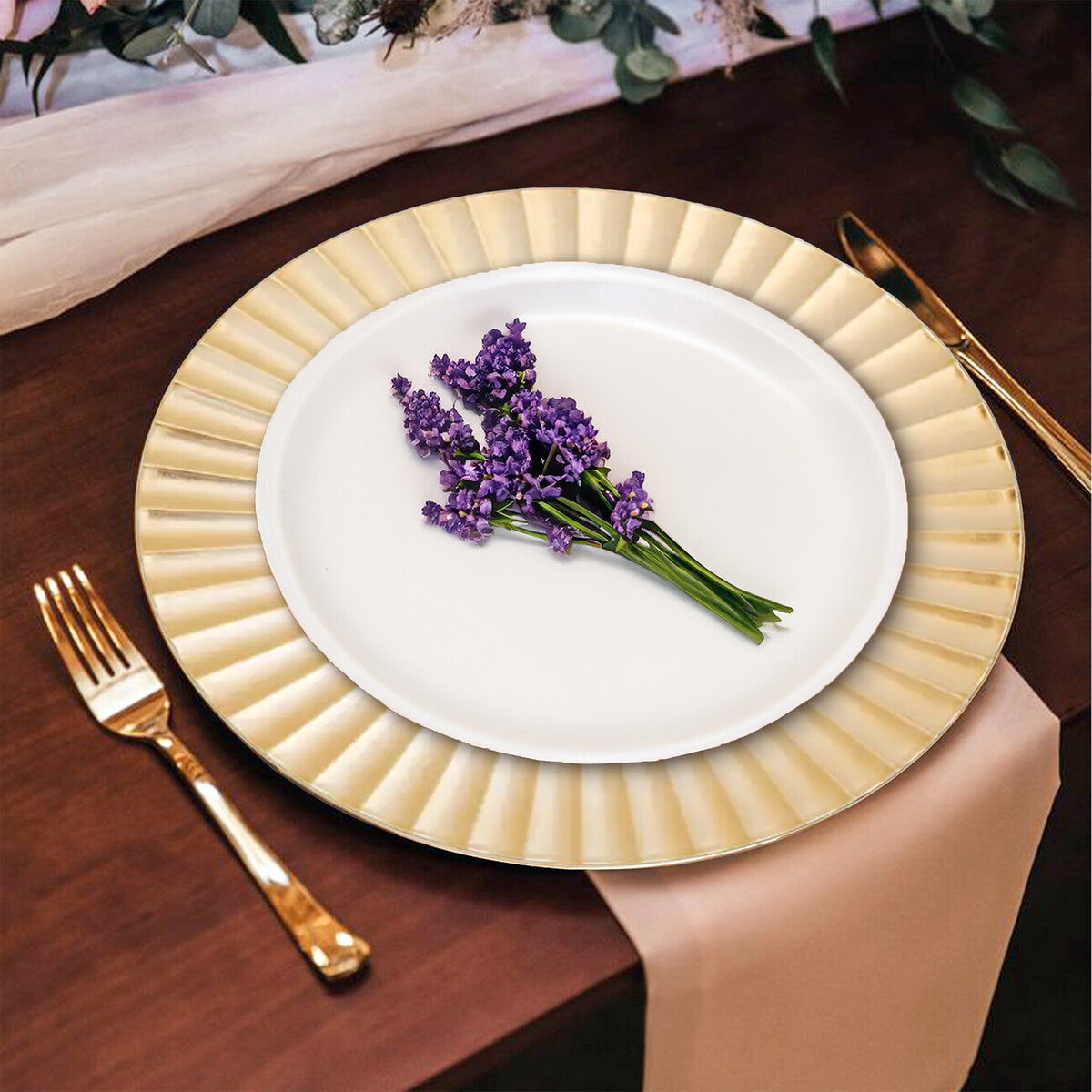 Dia Gold Finish Wave Rim Charger Plate - image 7
