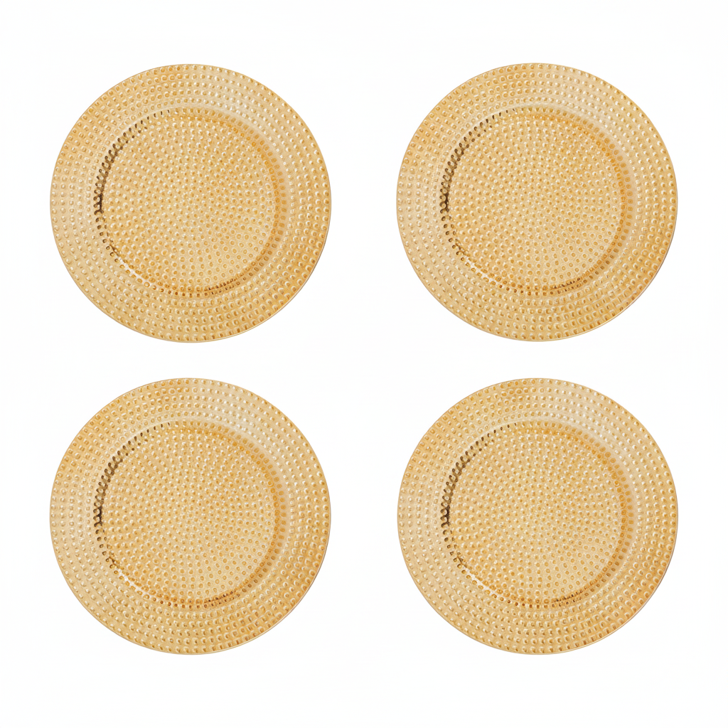 Set of Four 33cm Dia Gold Finish Hammered Charger Plates