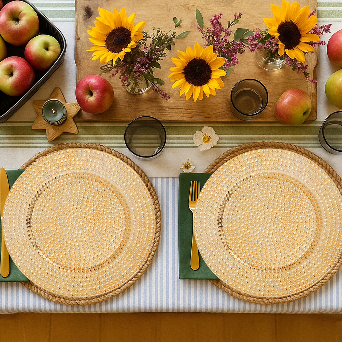 Set of Four 33cm Dia Gold Finish Hammered Charger Plates