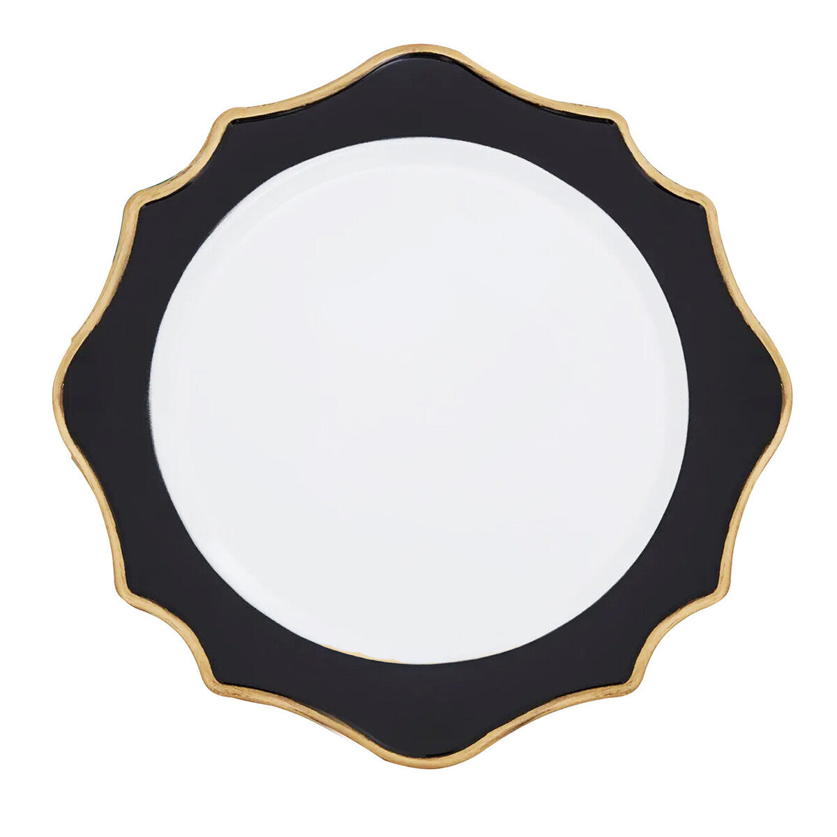 Set of 4 33cm Dia White and Black Round Charger Plates